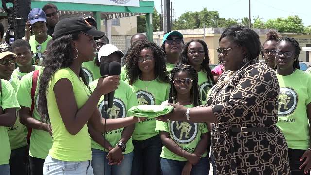 A gift from a group of visiting youths from the New Life Baptist Church in Tortola to Hon. Hazel Brandy-Williams, Junior Minister in the Ministry of Youth on Nevis at the Charlestown Pier on July 03, 2017