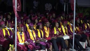 A section of the 61 graduands of the Nevis Sixth Form College Graduating Class of 2017, at the Charlestown Secondary School and the Nevis Sixth Form College Graduation and Prize-giving Ceremony on November 15, 2017, at the Nevis Cultural Complex