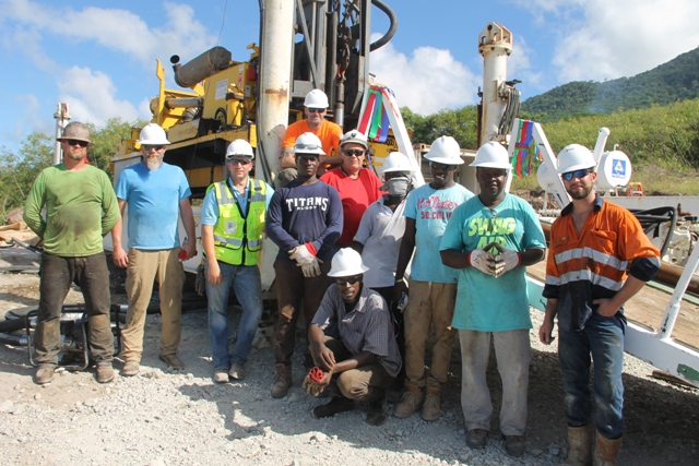 Drillers and local personal employed to assist drillers on the Nevis Renewable Energy International geothermal project at Hamilton Estate