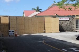 A barricade set up near the bus stop in Charlestown next to the construction site in the area of the Charlestown Public Market for the Nevis Island Administration’s (NIA) $8.5million Treasury Renovation Project in Charlestown