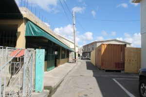 Barricades set up around the construction site in the area of the Charlestown Public Market for the Nevis Island Administration’s (NIA) $8.5million Treasury Renovation Project in Charlestown