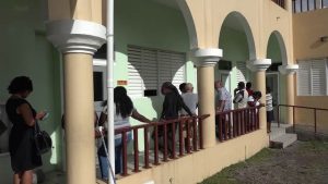 Voters in the Nevis Island Assembly at the Elizabeth Pemberton Primary School polling station on December 18, 2017