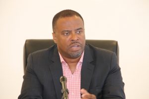 Premier of Nevis Hon. Mark Brantley delivering brief remarks at the start of the first meeting of the new Cabinet of the Nevis Island Administration at the Cabinet room, Pinney’s Estate on December 28, 2017