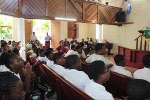 Students and staff of the Gingerland Secondary School at the school’s 45th Anniversary Thanksgiving Service at the Gingerland Methodist Church, on Wednesday January 24, 2018