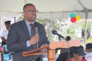 Hon. Mark Brantley, Premier of Nevis delivering remarks at the 15th anniversary celebration of the Nevisian Heritage Village in Gingerland on February 22, 2018