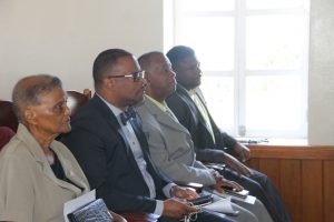 (l-r) Acting Deputy Governor General Hon. Majorie Morton; Hon. Mark Brantley, Premier of Nevis; Hon. Eric Evelyn, Minister of Youth; and Hon. Troy Liburd, Minister of Education in the gallery of the Nevis Island Assembly on March 12, 2018 at a mock parliamentary sitting in commemoration of Commonwealth Day
