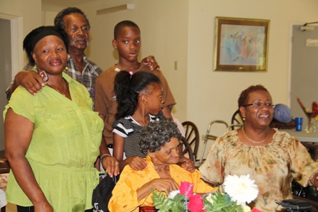 Birthday Girl Mrs. Lucina Brown Hendrickson celebrating her 90th birthday at the Flamboyant Nursing Home among family, friends and other residents at the Home