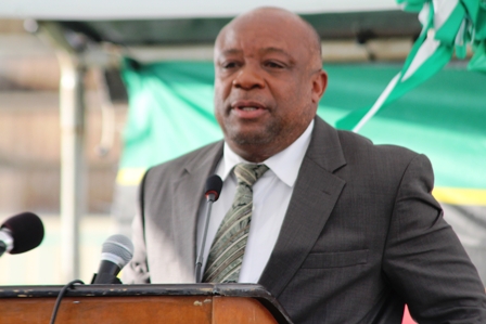 Deputy Premier and Minister responsible for Sports on Nevis Hon. Hensley Daniel at the official ceremony to name pavilions at the Grell-Hull-Stevens Netball Complex after three outstanding Nevisian women in the sport of netball