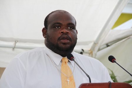 Barnes Ghaut Villager and teacher at the St. Thomas Primary School Mr. Rohan Isles delivering remarks while chairing the official handing over ceremony of the Barnes Ghaut Adult Education Centre