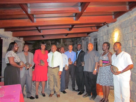 Awardees at the Nevis Division of the St. Kitts/Nevis Hotel and Tourism Association Awards ceremony with Deputy Premier of Nevis Hon. Hensley Daniel (fourth from left)