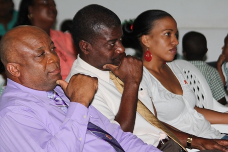 (L-R) Minister of Health in the Nevis Island Administration Hon. Hensley Daniel, Chief Medical Officer in St. Kitts and Nevis Dr. Patrick Martin and Health Planner in the Ministry of Health on Nevis Mrs. Nicole Slack Liburd at the Nevis Cultural Centre