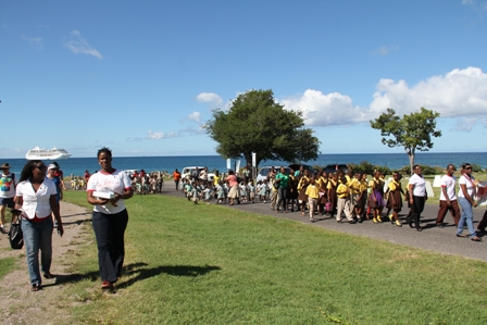 The World AIDS Day march winding its way through the streets of Charlestown heading for the Nevis Cultural Centre