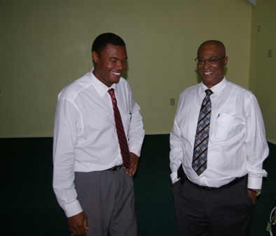 Premier of Nevis, Hon. Joseph Parry and Junior Minister, Hon. Dwight Cozier inspecting the auditorium of the Fountain Community Center.   (Pictures compliments of Peter Ngunjiri)