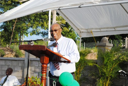 Premier of Nevis, Hon. Joseph Parry making remarks at Cotton Ground Police Station