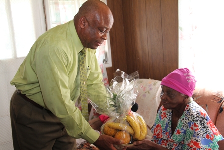 A heart warming moment between Birthday Girl Ms. Eulalie Brown and Minister of Social Development responsible for the care and wellbeing of senior citizens on Nevis during a special visit for her birthday