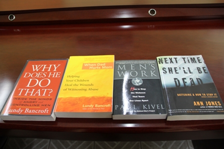 The collection of books which addresses matters of domestic violence donated by the Embassy of the United States to Barbados and the Eastern Caribbean to help fight against domestic violence on Nevis