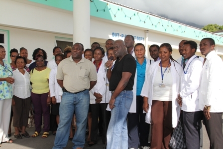 (L-R front row) Medical Chief of Staff at the Alexandra Hospital Dr. John Essien with Urologist Dr. Dwayne Thwaites with support staff for the prostate screening clinic including medical students from Windsor University, technicians from Antigua and the United States of America and other staff from the Alexandra Hospital