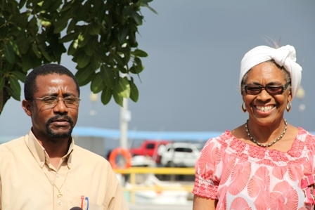 (L-R) Member of the Nevis Planning Committee for the celebratory activities marking the 60th anniversary of Queen Elizabeth II Mr. Chesley Davis with Mrs. Gloria Anslyn MBE 