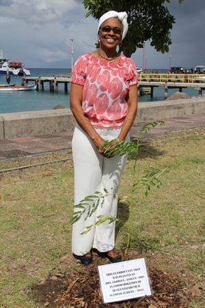 (L-R) Member of the Nevis Planning Committee for the celebratory activities marking the 60th anniversary of Queen Elizabeth II Mr. Chesley Davis with Mrs. Gloria Anslyn MBE 