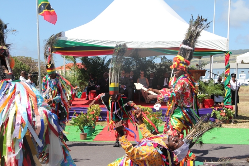 Nevis masqueraders dancing for the Royals