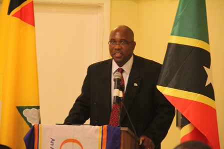 Minister responsible for Public Utilities on Nevis Hon. Carlisle Powell delivering the key note address at the 2012 Occupational Health and Safety Conference hosted by the Caribbean Electric Utilities Services Corporation at the Mount Nevis conference room