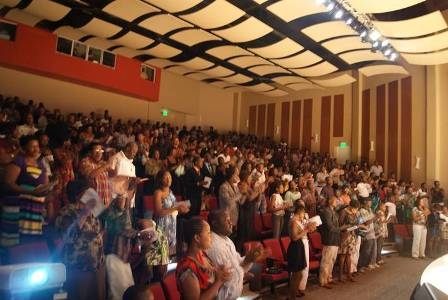 A section of the appreciative audience in attendance at a Culture Night hosted by the Nevis Performing Arts Centre and the Nevis Cultural and Development Foundation at the new Centre in Pinneys