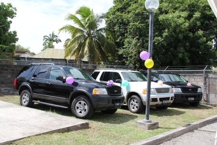 The three Ford Explorer jeeps donated to the Nevis Division of the Royal St. Christopher and Nevis Police Force by Four Seasons Resort Home Owners