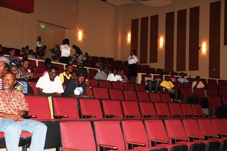 Members of the public from all walks of life sample the Michael Herald Sutton Auditorium at the Nevis Performing Arts Centre during a series of brief ushered tours of the new facility