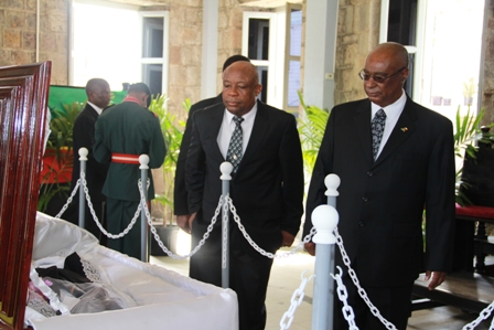 Premier of Nevis, Hon. Joseph Parry and Deputy Premier, Hon. Hensley Daniel viewing Dr. Daniel