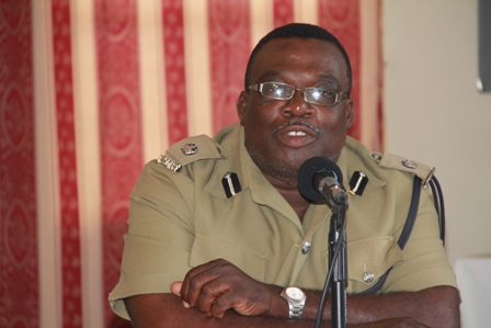 Officer in Charge of the Royal St. Christopher and Nevis Police Force, Nevis Division Superintendent Hilroy Brandy at a press conference to launch Culturama 2012 at the Red Cross conference room, hosted by the 2012 Culturama Committee