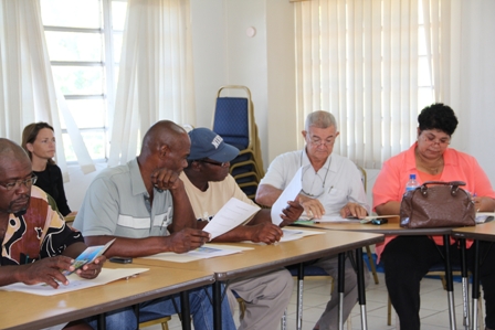 A section of participants at the Marine Protection Awareness Workshop at the Nevis Cooperative Conference Room in Charlestown on October 31, 2012