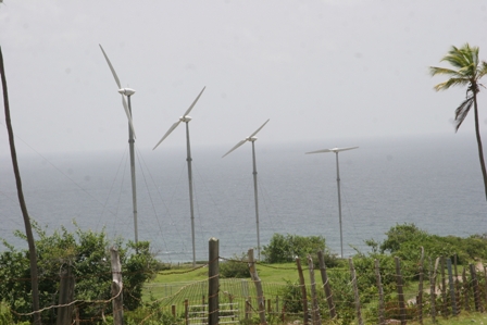 Turbines at the WindWatt wind farm at Maddens in Butlers Village, Nevis