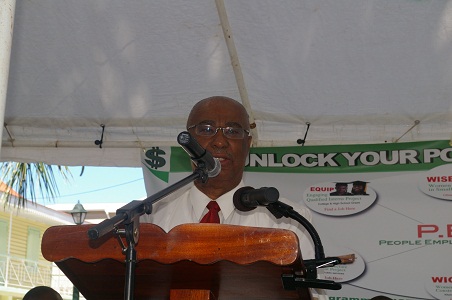 Picture: Premier of Nevis, Hon. Joseph Parry addressing the launch of PEP