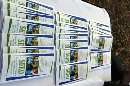 Small Entrepreneur and Enterprise Development paraphernalia distributed to the public at the initiative’s official launch at the Memorial Square in Charlestown, Nevis on December 21, 2012