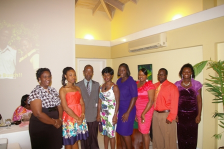 The teachers honoured at the 7th Annual Teacher Awards and Recognition Ceremony held at the Mount Nevis Hotel on December 15, 2012. (L-R) Mrs. Terres Dore, Ms. Aleta Liburd, Mr. Merrill Carbon, Ms. Shaundell Bernard, Mrs. Shobaina Prince, Ms. Trisha Archibald, Mr. Reuel Sargeant, and Mrs. Maurisha Walters. Absent is Ms. Latoya Blair