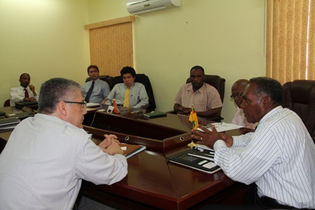 Premier Hon. Vance Amory with members of the International Monetary Fund at the Ministry of Finance conference room