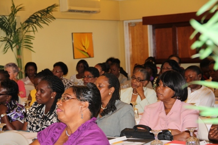 A section of women participating in the Pre- International Women’s Day Symposium hosted by the Department of Social Services in the Nevis Island Administration at the Mount Nevis Hotel on March 05, 2013