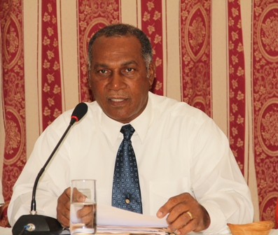 Premier of Nevis Hon. Vance Amory at a town hall meeting hosted by the Nevis Island Administration at the Red Cross conference room on November 07, 2013