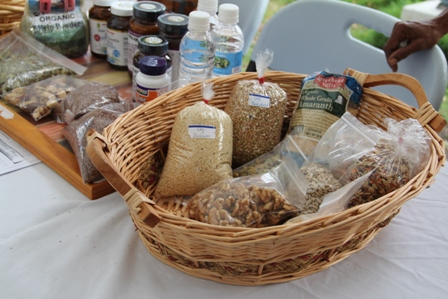 Health foods on display at a health fair for men hosted by the Ministry of Social Development through its Gender Affairs Unit to mark International Men’s Day at the Memorial Square on November 19, 2013