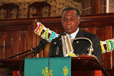 Premier of Nevis and Minister of Education Hon. Vance Amory delivering remarks at the Gingerland Secondary School’s 40th annual graduation ceremony at the Gingerland Methodist Church on November 28, 2013