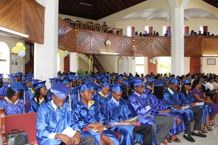 Graduands of the Gingerland Secondary School Class of 2013, during their graduation ceremony at the Gingerland Methodist Church on November 28, 2013