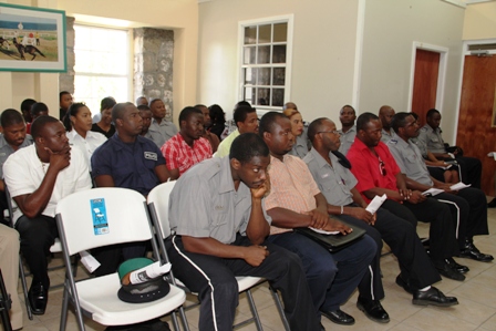 A section of Police Officers stationed on Nevis in attendance at the Royal St. Christopher and Nevis Police Force, Nevis Division’s annual New Year Programme, at the Charlestown Police Station’s recreational room on January 06, 2014