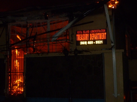 The Treasury Building in Nevis on fire in the wee hours of January 17, 2014