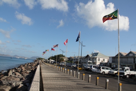 Flags flying high on the Charlestown Waterfront on February 14, 2014, as part of the ongoing beautification project on Samuel Hunkins Drive