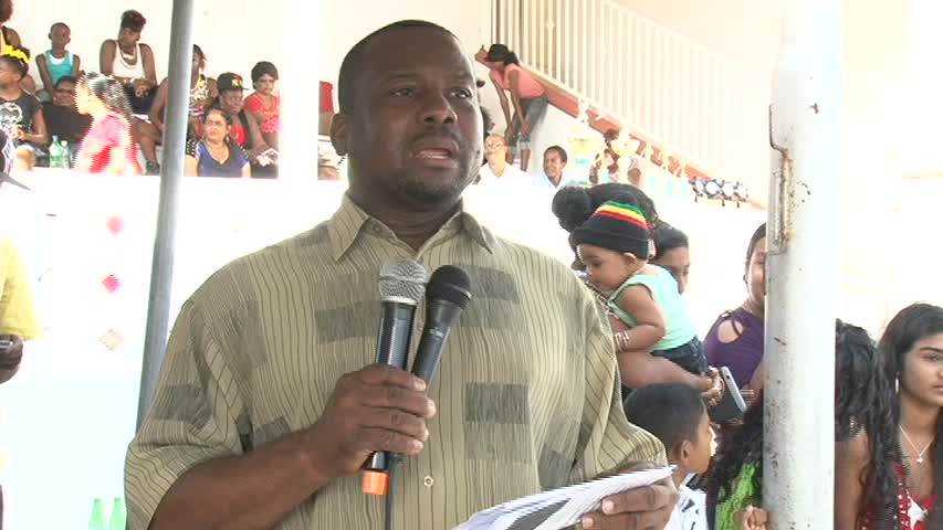 Keith Glasgow, Permanent Secretary in the Ministry of Social and Community Development, at the Guyana Republic Day celebrations on Nevis hosted by the Guyanese Association of Nevis at the Elquemedo T. Willett Park on February 22, 2014