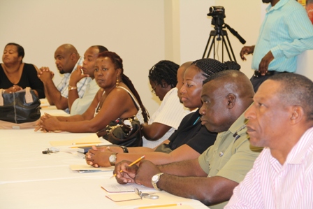 Participants at the opening ceremony for the Kitts and Nevis National Tsunami Adaptation Workshop at Long Point on February 19, 2014