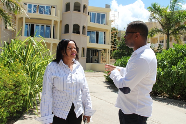 Minister of Tourism in the Nevis Island Administration, Hon. Mark Brantley and General Manager of the Hamilton Beach Villas and Spa Patricia Jeffers on site of the Hamilton Beach Villas and Spa located in Cotton Ground