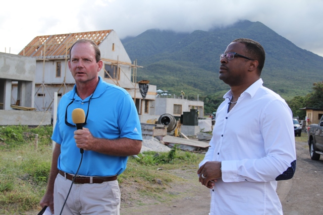 (L-R) Newell Shanklin, Director of Construction at the Four Seasons Resort Estates, Nevis and Deputy Premier of Nevis and Minister of Tourism Hon. Mark Brantley on the construction site of the Villas at Pinneys Beach project