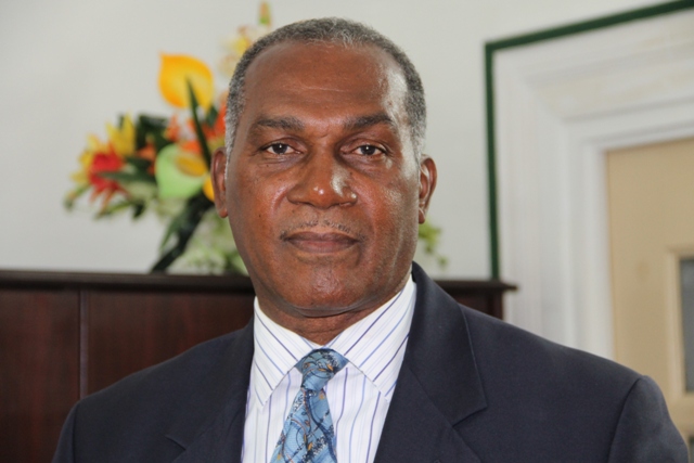 Premier of Nevis and Minister of Finance in the Nevis Island Administration Hon. Vance Amory delivering a statement at his Bath Plain Office on April 23, 2014