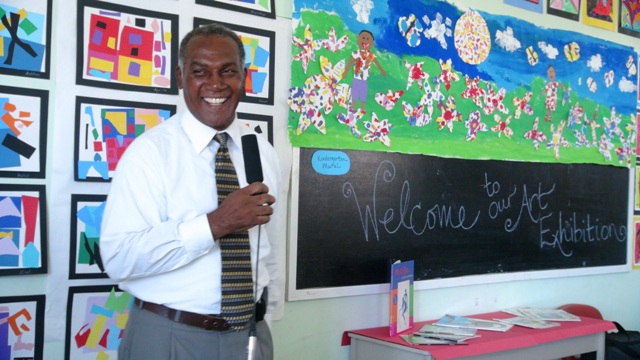 Premier of Nevis and Minister of Education, Hon. Vance Amory at an Art Exhibition at the Elizabeth Pemberton Primary School on March 07, 2014